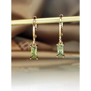 Emerald Cut Peridot Green Rhinestone Drop Earrings Dangle Pendant Charm Gold